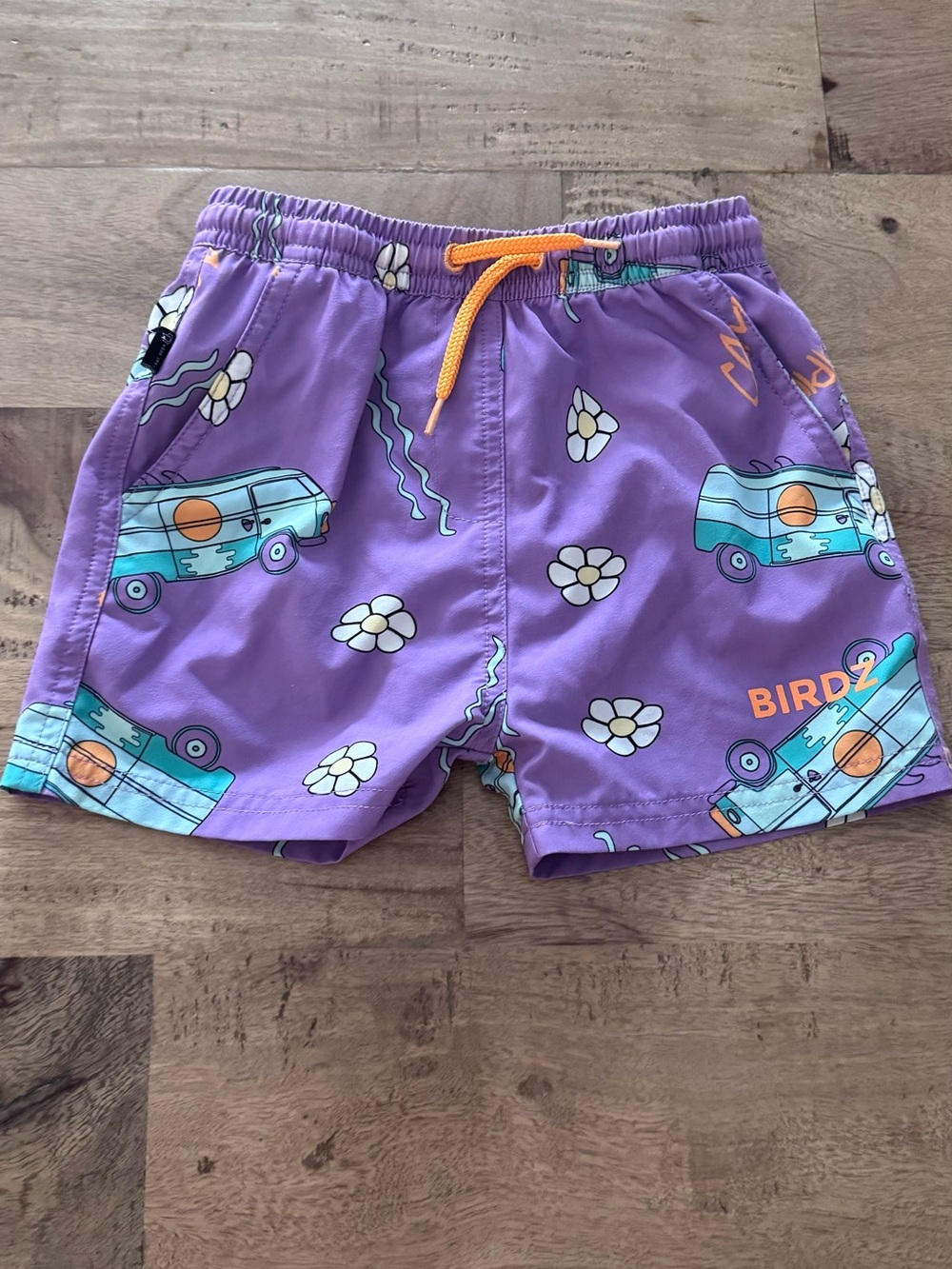Birdz novelty Kids' Purple Floral Van Swim Shorts summer pool beach sz 6